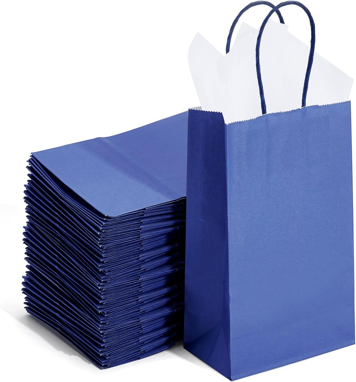 100 Pack Small Navy Paper Gift Bags with Handles (Nautic Blue) 9x5.5x3.15 Inch for Boutiques, Weddings, Graduations, Men's Birthdays, Kid's Party Favors
